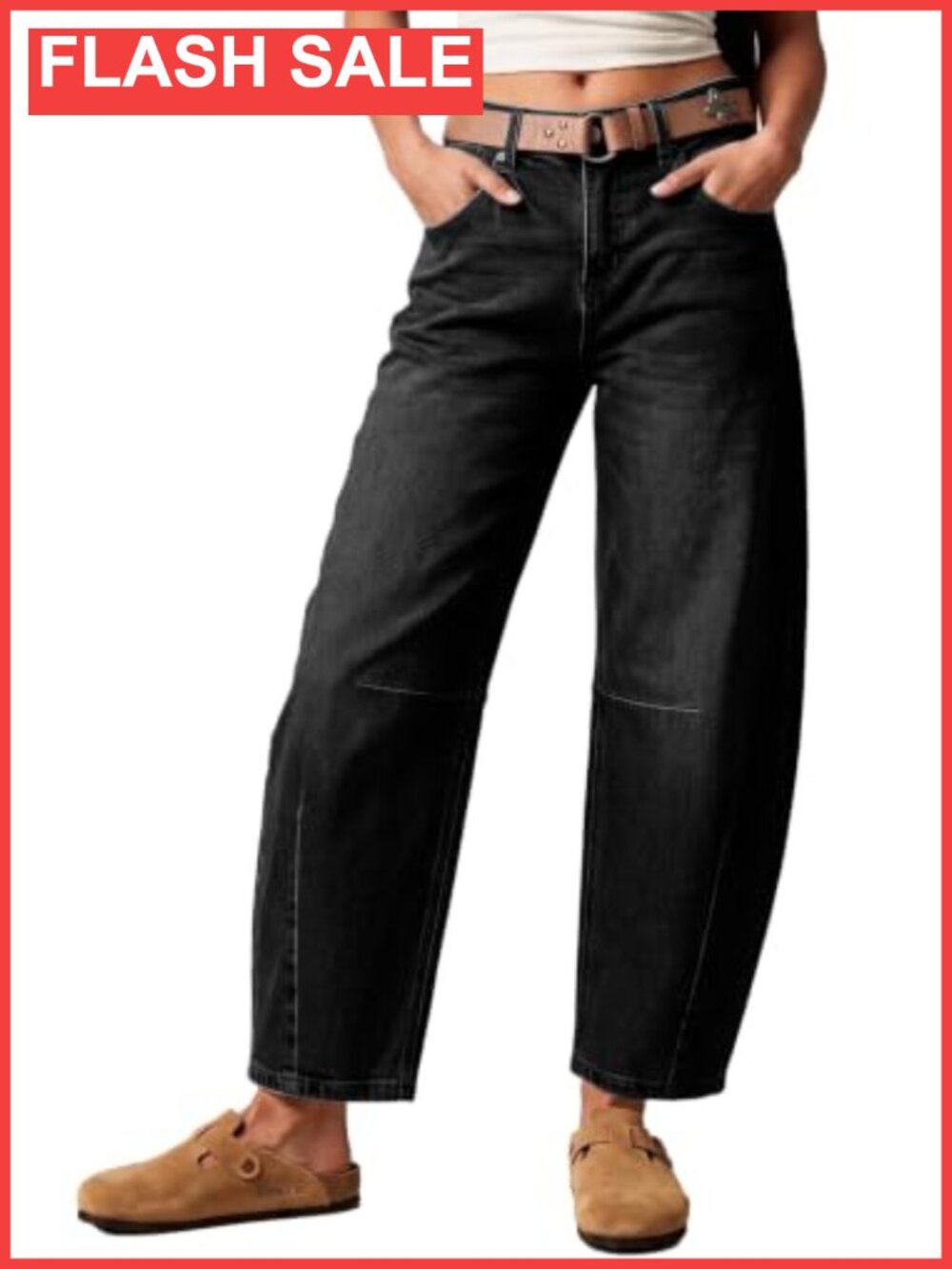 Wide Leg Barrel Jeans Mid Rise Ankle Denim Pants Loose Fit Y2K Boyfriend